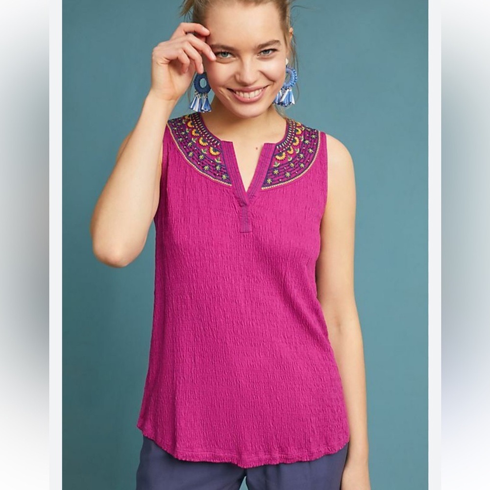 AKEMI + KIN ANTHROPOLOGIE VIZELA EMBROIDERED BEADED BOHO PURPLE TOP SZ XS